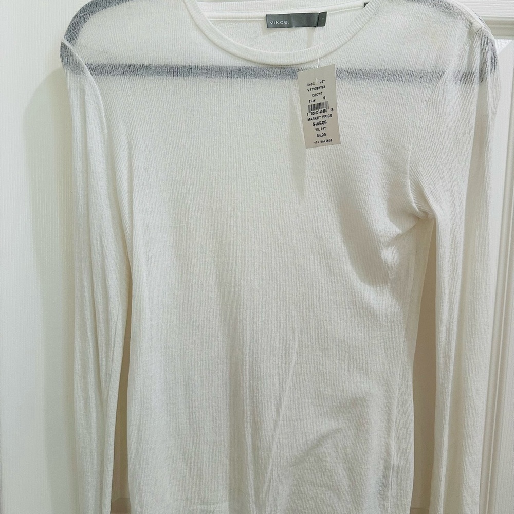 Vince Ivory Long Sleeve Shirt with Gray Detail